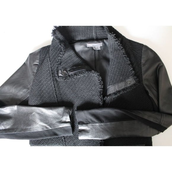 Vince Boucle Scuba Moto Jacket with Leather Sleeves Black Size XS - Picture 6 of 9